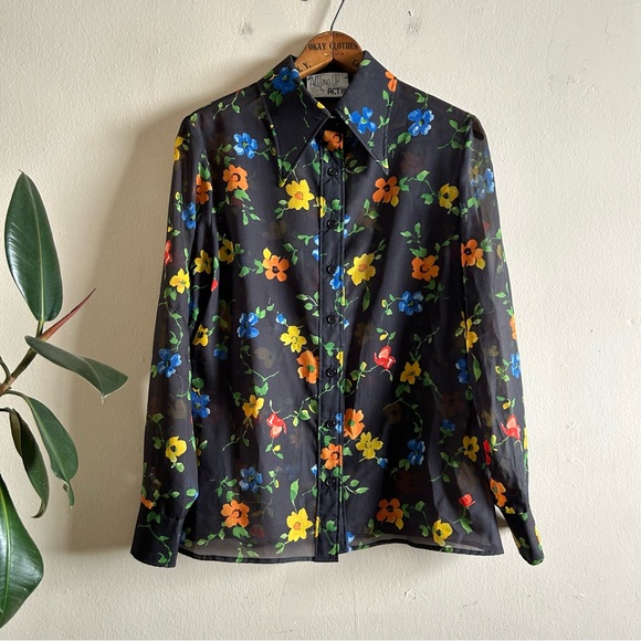 70's Sheer Floral Blouse - Picture 2 of 9